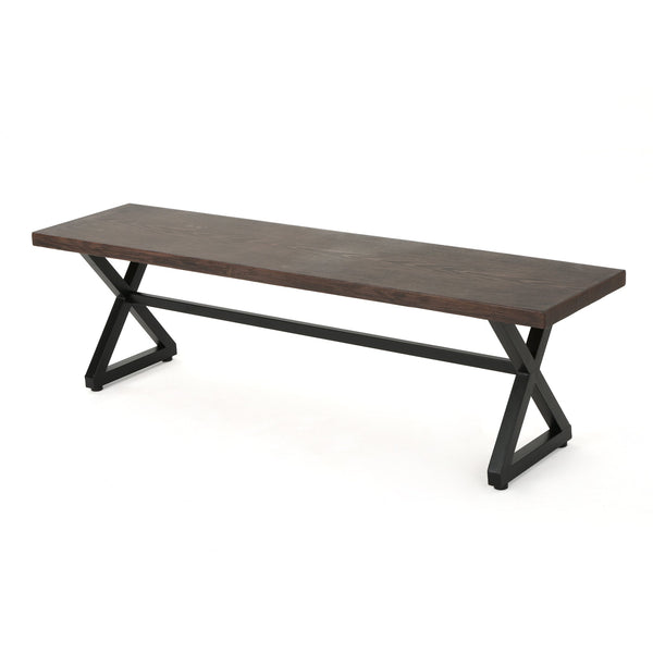 English Elm Christopher Knight Home® - Outdoor Aluminum Dining Bench with Wood‑Like Finish and Black Powder‑Coated Steel X‑Frame, Durable Stylish Seating Brown 61625.00BBRNMP1