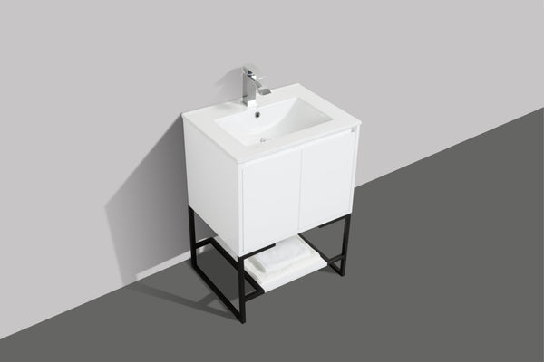 English Elm 24" Floating Bathroom Vanity Base Glossy White Wall Mount Soft Close Cabinet W1920P263624