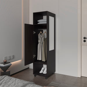 English Elm Summit Melamine Wardrobe with Mirror, Door & Open Storage in Black — Sleek Space-Saving Closet Organizer B128P225196