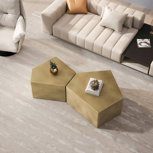 English Elm Irregular Geometric Nesting Coffee Table Set with Durable MDF Finish, Space-Saving Modern Accent Tables Set Antique Gold W757P206012