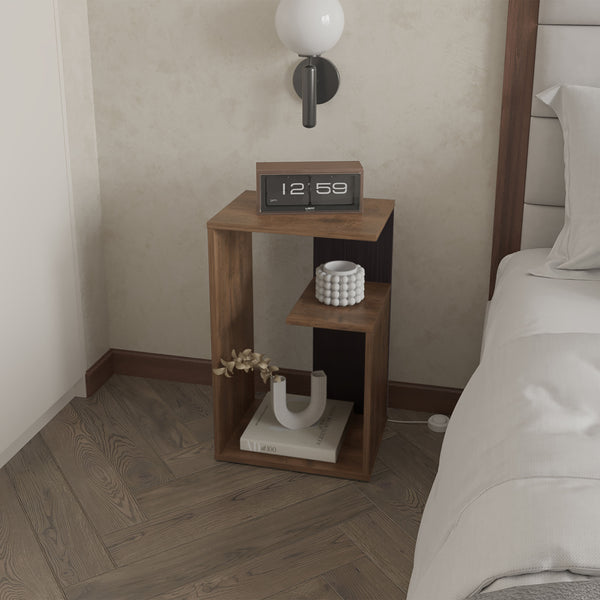 English Elm Fm Furniture Vega Modern Side Table With Open Storage, Dark Brown & Wengue Finish For Versatile Use B128P293873