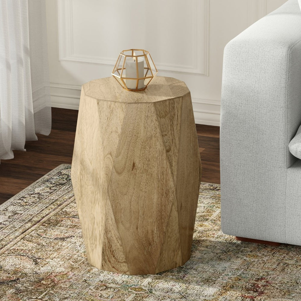 English Elm Judson Sculptural Mango Wood Side Table Faceted Round Accent for Modern Living Spaces B136P419894