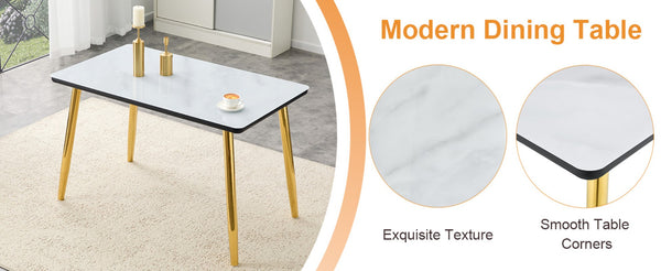English Elm Table and Chair Set Marble Glass Top Gold Legs Four Seat Dining for Small Spaces Black,Transparent,White+Gold W1151S04654