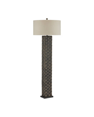 Currey & Company Eden Floor Lamp - Hand-twisted Seagrass Column With Gingham Pattern And Linen Shade, Artisan Crafted Black Seagrass 8000-0171-currey-company