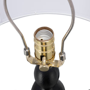 English Elm D15x29.5" Marble Pedestal Table Lamp with Four-Tiered Candlestick Silhouette and Drum Shade, Elegant Accent Black White W2078P399247