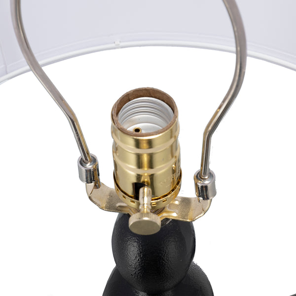 English Elm D15x29.5" Marble Pedestal Table Lamp with Four-Tiered Candlestick Silhouette and Drum Shade, Elegant Accent Black White W2078P399247