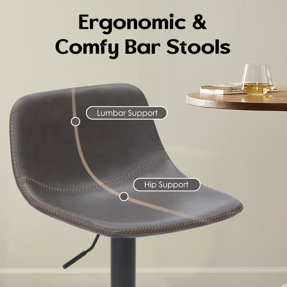 English Elm Adjustable Swivel Barstools Set of 2 Pu Leather Industrial Mid-century Kitchen Island Seating Gray T3623P430795