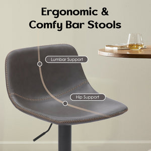 English Elm Adjustable Swivel Barstools Set of 2 Pu Leather Industrial Mid-century Kitchen Island Seating Gray T3623P430795