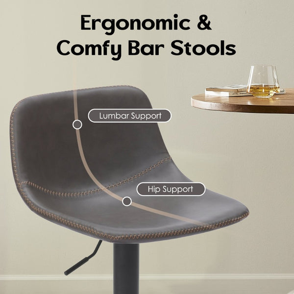 English Elm Adjustable Swivel Barstools Set of 2 Pu Leather Industrial Mid-century Kitchen Island Seating Gray T3623P430795