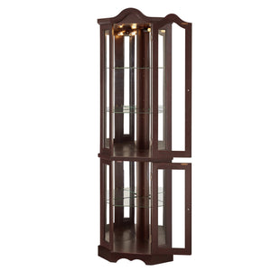 English Elm Lighted Vintage Display Cabinet with Carved Metal Handle, Adjustable Shelves, Hidden Drawer, LED Lighting Cherry W1758P297656