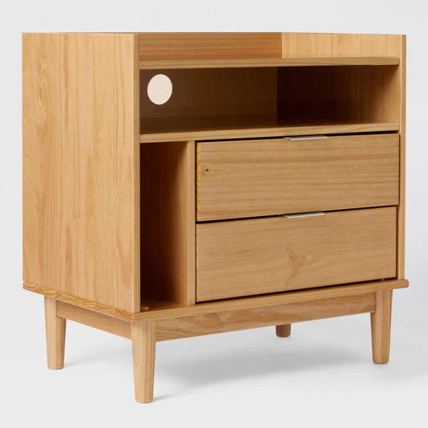 Lee Mid-Century Modern 25" Solid Pine 2-Drawer Nightstand - Stylish Storage for Any Room!