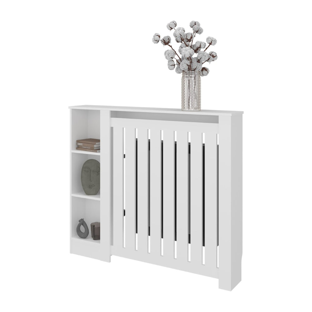 English Elm Radiator Cover Cabinet with Three Open Shelves White Finish Modern Living Room B097P369459