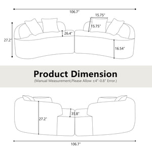 English Elm Curved Four-Seater Teddy Velvet Sofa with Full-Compression Sponge and Spring Support, No-Assembly, Compact White W3612S00001