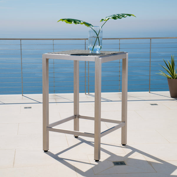 English Elm Christopher Knight Home® - 43" Modern Outdoor Aluminum Bar Table with PE Rattan Top, Gray Finish — Rust-Resistant, Sturdy Design 60014.00