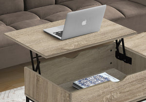 English Elm Coffee Coffee Table with Lift-Top and Hidden Storage, 42" Rectangular Wood-Look Surface & Metal Base Modern Appeal taupe 45 L x 24 W x 5 H B2710P219441