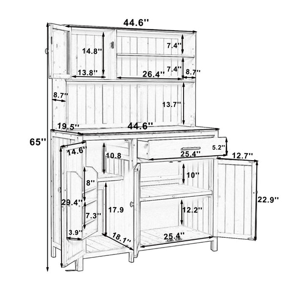 English Elm (with Hutch) Topamx Solid Fir Potting Bench Patio Workstation Spice Rack Drawer Gray N717P404330E