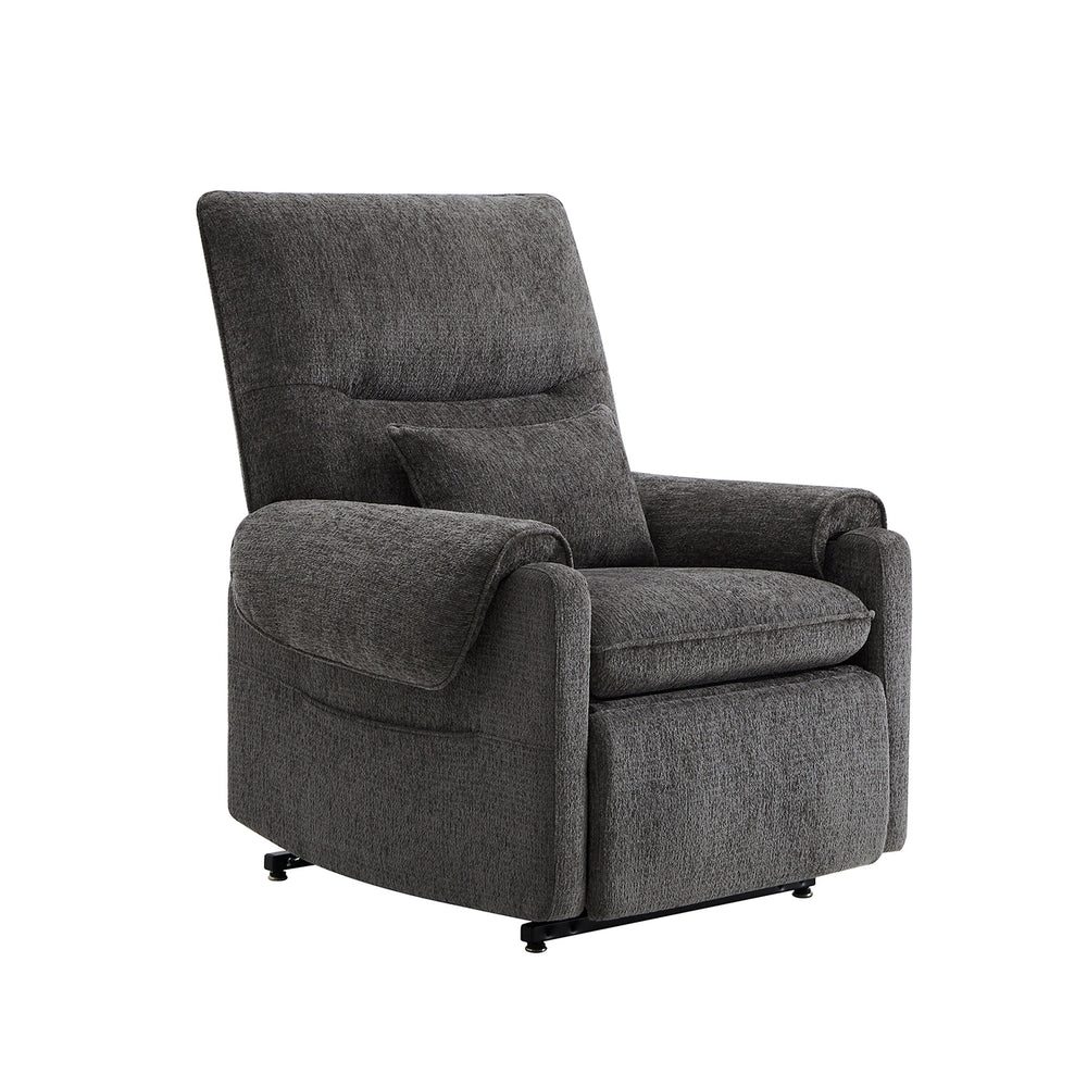 English Elm Jennifer Taylor Home - Glenn Power Lift Assist Recliner - Steel Gray Chenille, Lumbar Pillow, Side Pocket, Quiet Motor B2719P328584