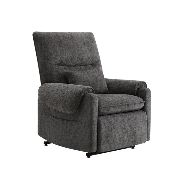English Elm Jennifer Taylor Home - Glenn Power Lift Assist Recliner - Steel Gray Chenille, Lumbar Pillow, Side Pocket, Quiet Motor B2719P328584