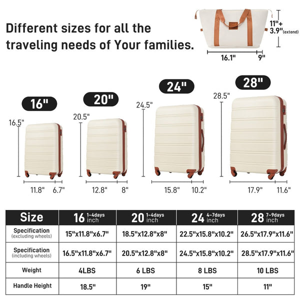 English Elm Hardshell 5 Piece Abs Spinner Luggage Set with Tsa Lock Expandable Travel Suitcases Brown+White PP310249AAK