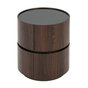 English Elm Christopher Knight Home® - MDF Oval Italian Double-Layer Side Table with Tempered Glass Top, Space-Saving Storage, Sturdy Elegance Black+Brown N770P281243B