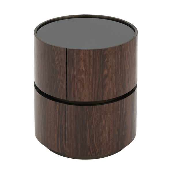 English Elm Christopher Knight Home® - MDF Oval Italian Double-Layer Side Table with Tempered Glass Top, Space-Saving Storage, Sturdy Elegance Black+Brown N770P281243B