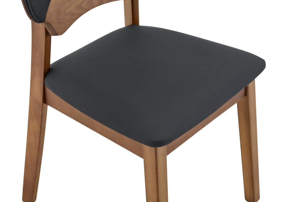 English Elm 2 Solid Walnut Toned Wood Dining Chairs Gray Fabric Seat Hollowed Backrest Modern Black,Walnut W1151P455534