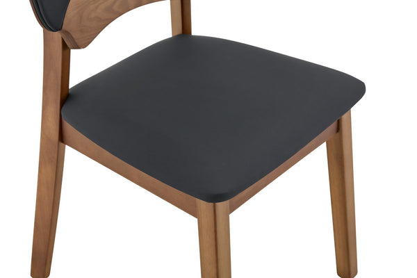 English Elm 2 Solid Walnut Toned Wood Dining Chairs Gray Fabric Seat Hollowed Backrest Modern Black,Walnut W1151P455534