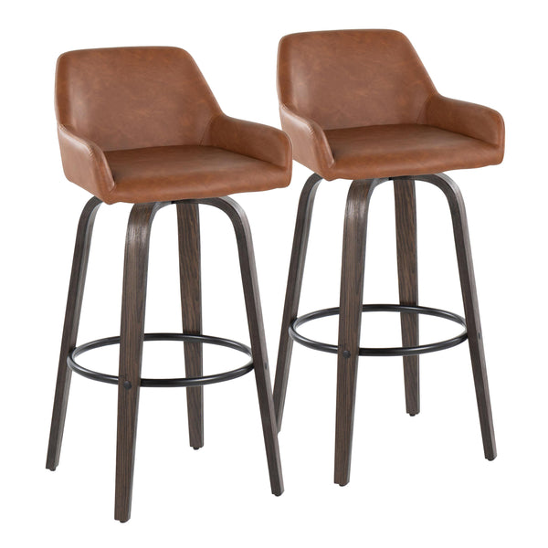 English Elm Daniella 30" Fixed-Height Barstool Set Of 2 - Contemporary Camel Faux Leather & Walnut Wood Design B202S00552