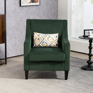 English Elm COOLMORE Modern Accent Chair with Plush Corduroy Upholstery, Solid Wood Frame and Two Pillows Emerald W395P195360