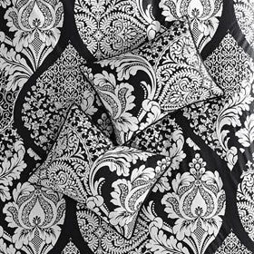 English Elm 7 Piece Cotton Comforter Set - Elegant Black King Size Bedding With Damask Print & Decorative Pillows B03597262