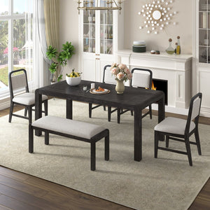 English Elm Trexm Rustic Oak Extendable Dining Set with Upholstered Chairs Bench Seats 6 Espresso ST000154AAP