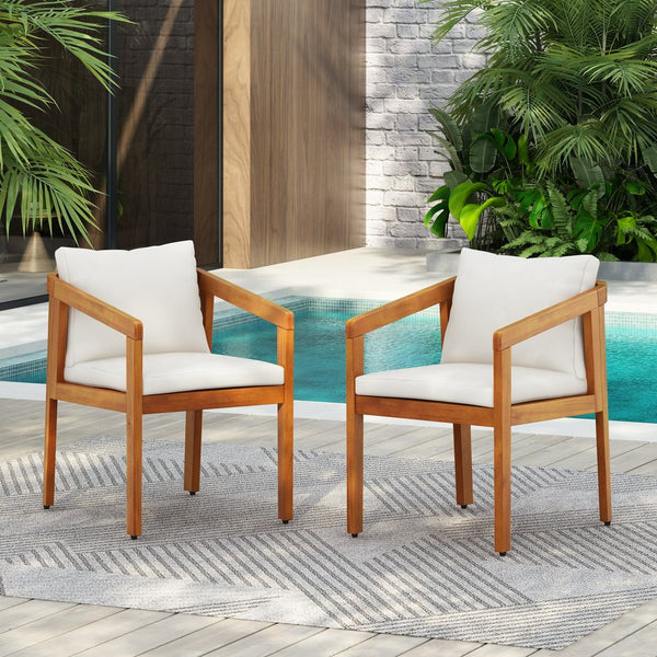 English Elm Christopher Knight Home® - Acacia Solid Acacia Wood Outdoor Dining Chairs Set of 2 with Beige Weather-Resistant Cushions, Natural Finish N776P286347B