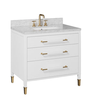 Currey & Company Verona 36 Inch Carrara Marble Bathroom Vanity with Soft Close Drawers and Brass Hardware 3800-0007
