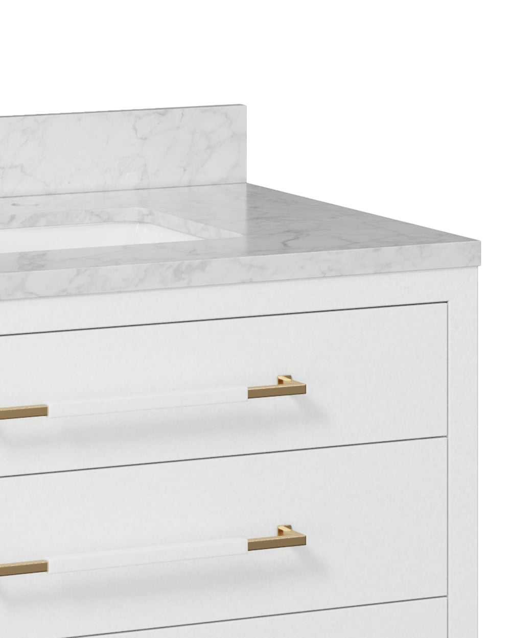 Currey & Company Verona 36 Inch Carrara Marble Bathroom Vanity with Soft Close Drawers and Brass Hardware 3800-0007