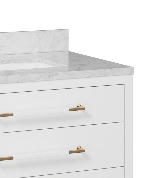 Currey & Company Verona 36 Inch Carrara Marble Bathroom Vanity with Soft Close Drawers and Brass Hardware 3800-0007
