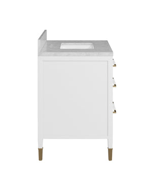 Currey & Company Verona 36 Inch Carrara Marble Bathroom Vanity with Soft Close Drawers and Brass Hardware 3800-0007