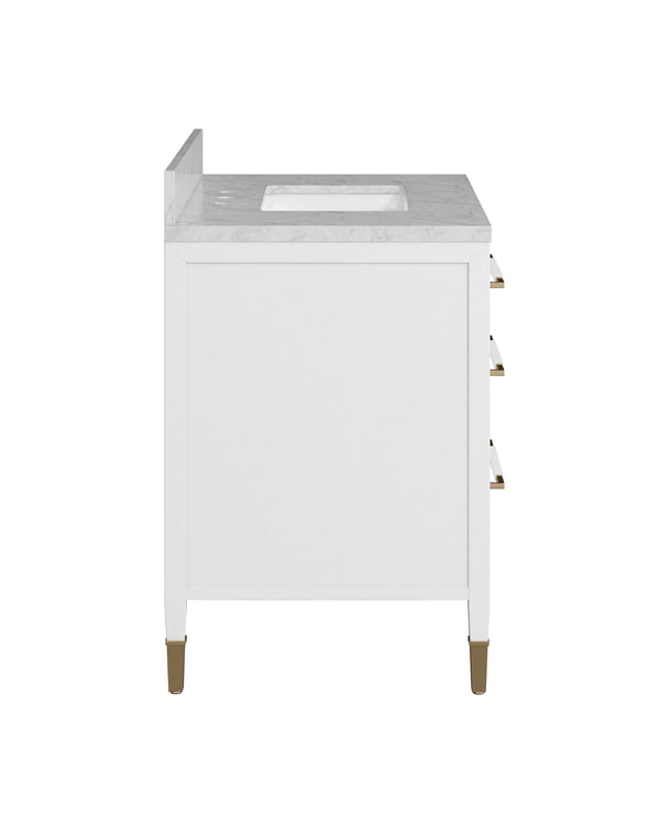 Currey & Company Verona 36 Inch Carrara Marble Bathroom Vanity with Soft Close Drawers and Brass Hardware 3800-0007