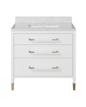 Currey & Company Verona 36 Inch Carrara Marble Bathroom Vanity with Soft Close Drawers and Brass Hardware 3800-0007