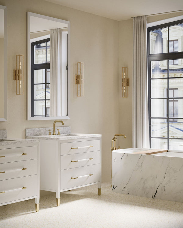 Currey & Company Verona 36 Inch Carrara Marble Bathroom Vanity with Soft Close Drawers and Brass Hardware 3800-0007
