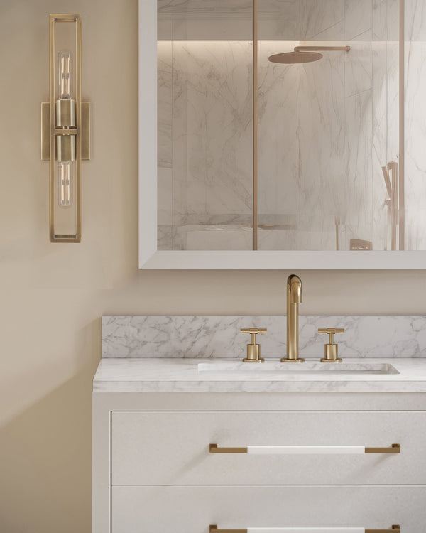Currey & Company Verona 36 Inch Carrara Marble Bathroom Vanity with Soft Close Drawers and Brass Hardware 3800-0007