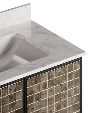 Currey & Company Mosaico 36 Inch Bathroom Vanity Carrara Marble Top Antique Mirror Tile Mango Wood 3800-0013