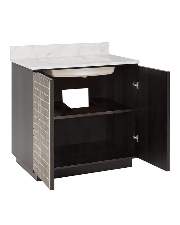 Currey & Company Mosaico 36 Inch Bathroom Vanity Carrara Marble Top Antique Mirror Tile Mango Wood 3800-0013