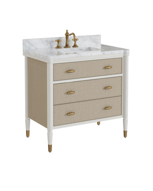 Currey & Company Aster 36 Inch Gray Bathroom Vanity Carrara Marble Top with Soft Close Drawers 3800-0018