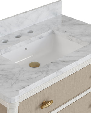 Currey & Company Aster 36 Inch Gray Bathroom Vanity Carrara Marble Top with Soft Close Drawers 3800-0018