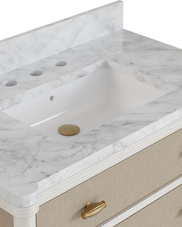 Currey & Company Aster 36 Inch Gray Bathroom Vanity Carrara Marble Top with Soft Close Drawers 3800-0018