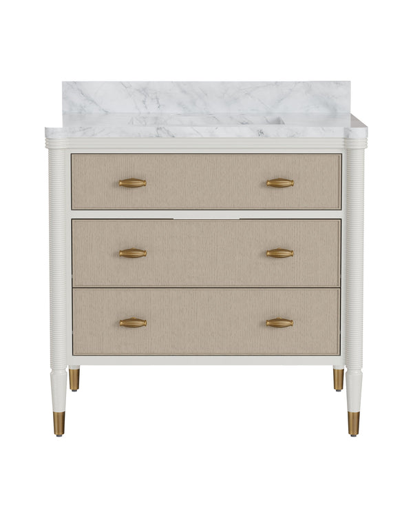 Currey & Company Aster 36 Inch Gray Bathroom Vanity Carrara Marble Top with Soft Close Drawers 3800-0018