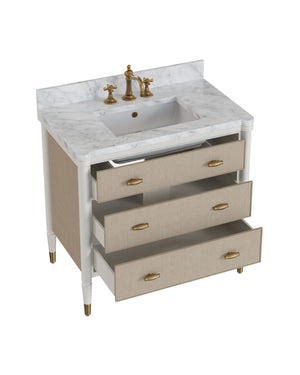 Currey & Company Aster 36 Inch Gray Bathroom Vanity Carrara Marble Top with Soft Close Drawers 3800-0018