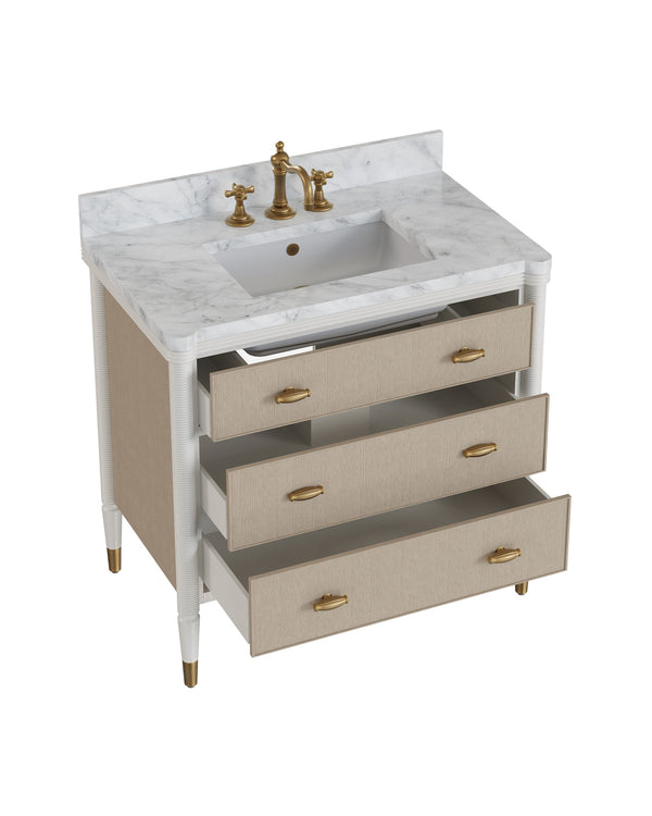 Currey & Company Aster 36 Inch Gray Bathroom Vanity Carrara Marble Top with Soft Close Drawers 3800-0018