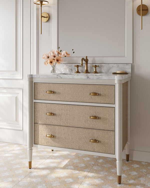 Currey & Company Aster 36 Inch Gray Bathroom Vanity Carrara Marble Top with Soft Close Drawers 3800-0018