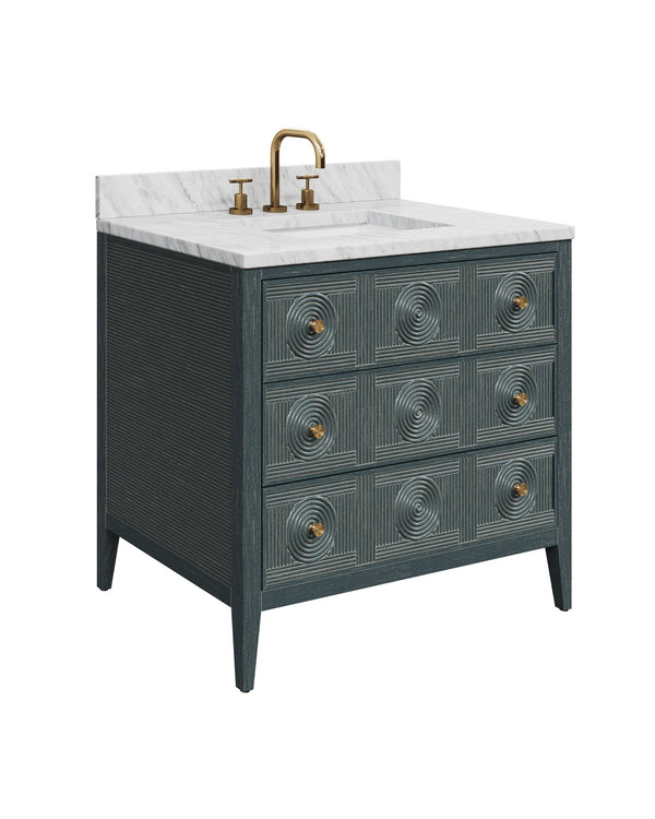 Currey & Company Santos Mahogany Bathroom Vanity with Rattan Panels Undermount Sink Coastal Boho 3800-0019